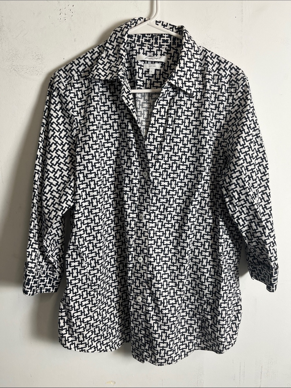 Foxcroft Black & White Geo-Print Button Down Shirt